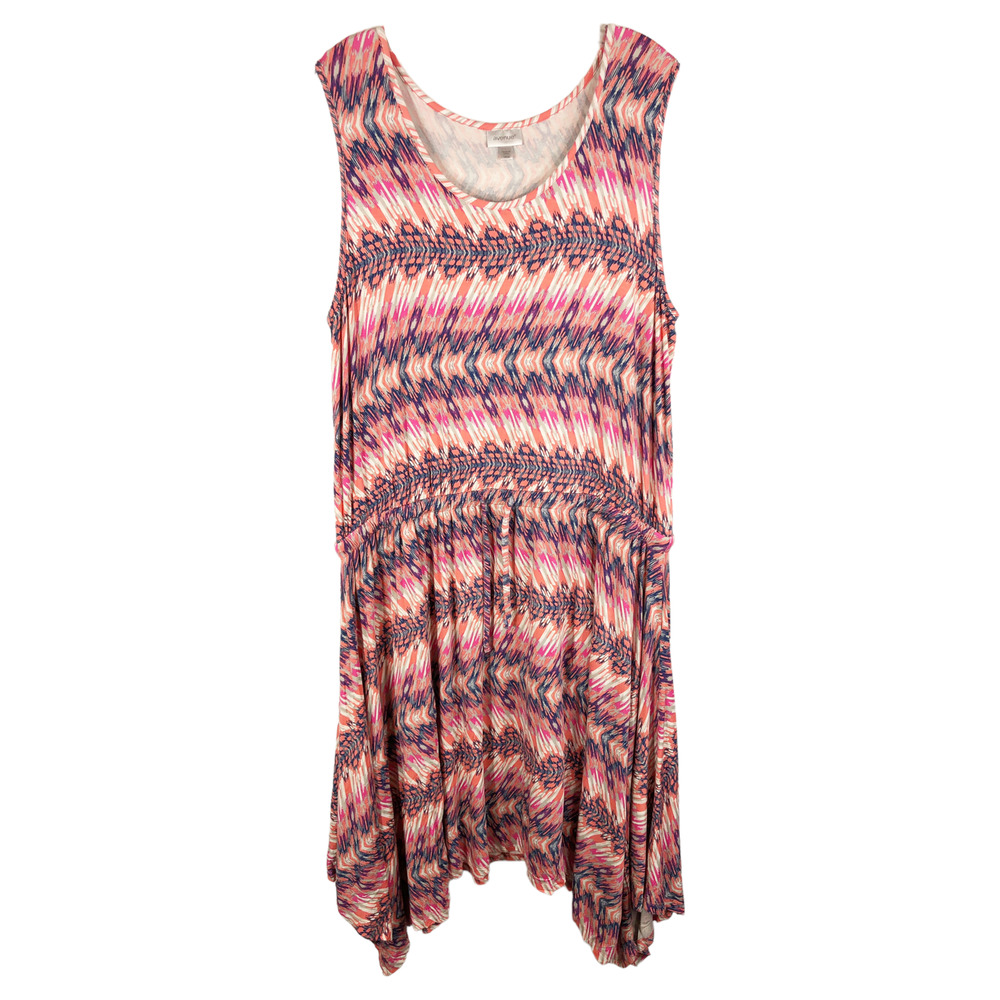 Avenue Plus Size 18 20 Dress Midi Shift Pink Blue‎ Sleeveless Drawstring 438